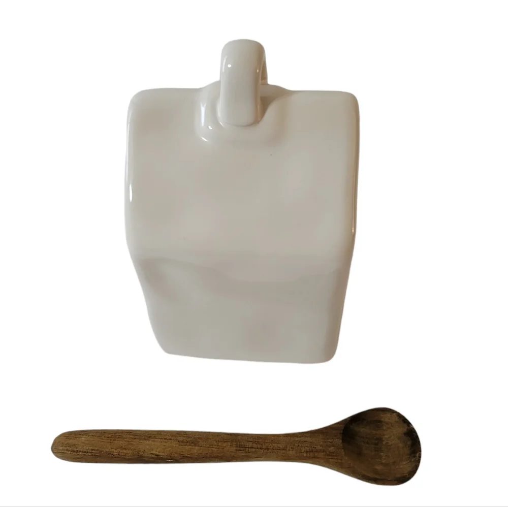 Rae Dunn Pottery Bird House Salt Cellar w Spoon